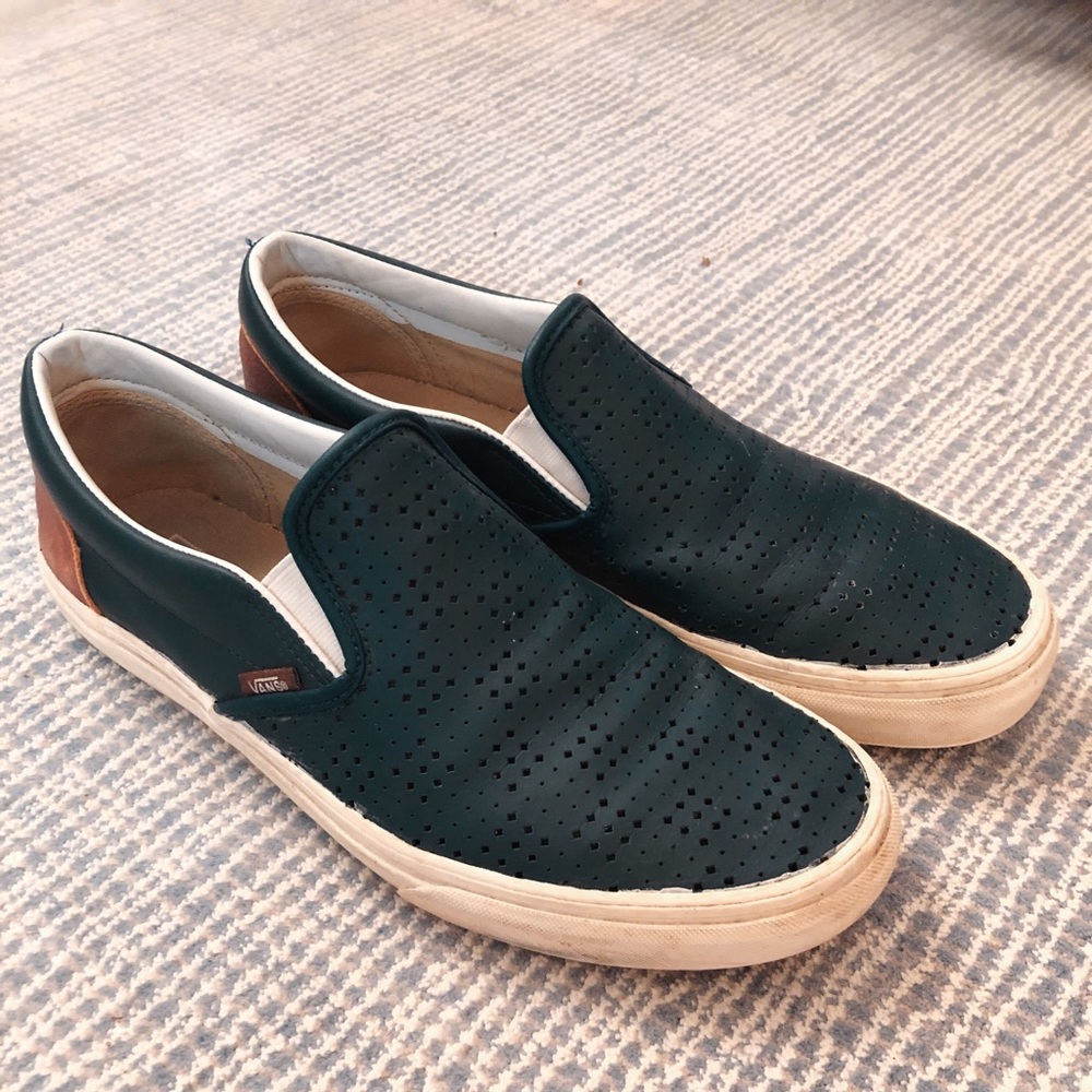 Blue Leather Perf Slip on Vans